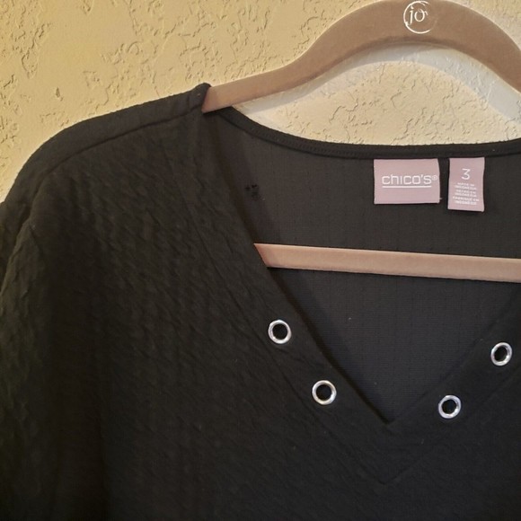 Chicos Size 3 Or XL/16 Black Soft Textured Tunic Metal Grommets - Picture 12 of 13